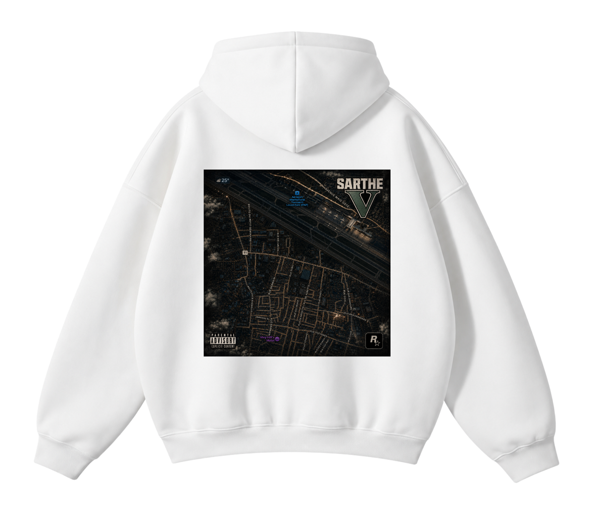 Pullover “Sarthe Maps” Printed Graphic Hoodie Unisex - 100% Cotton