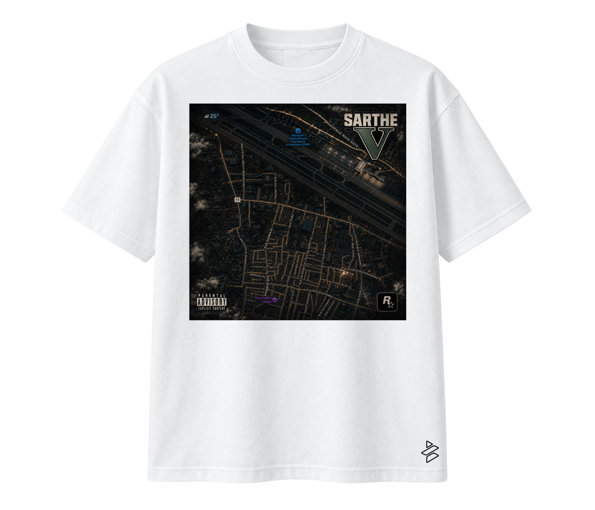 Oversized “Sarthe Maps” Printed Graphic T-Shirt Unisex - 100% Cotton