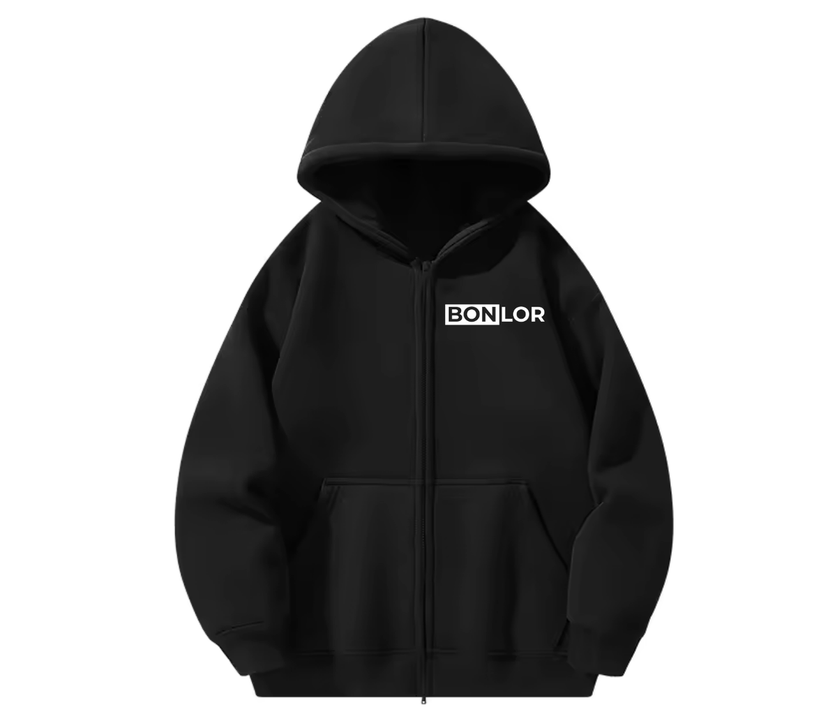 Zip-Up BONLOR Embroidered Logo Hoodie Unisex (Left Chest) - 100% Cotton