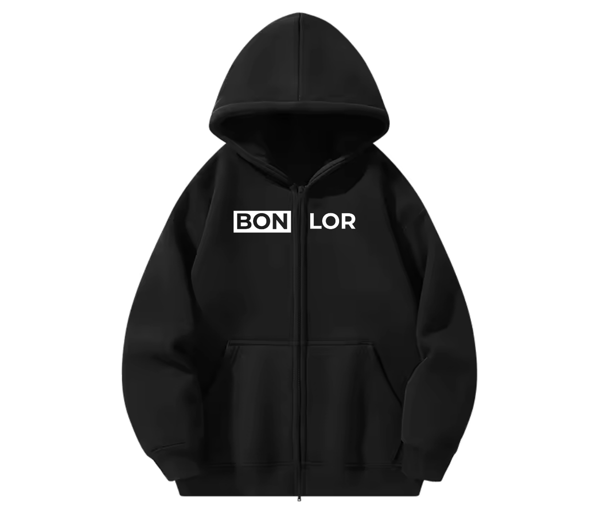 Zip-Up BONLOR Printed Logo Hoodie Unisex (Center Chest) - 100% Cotton