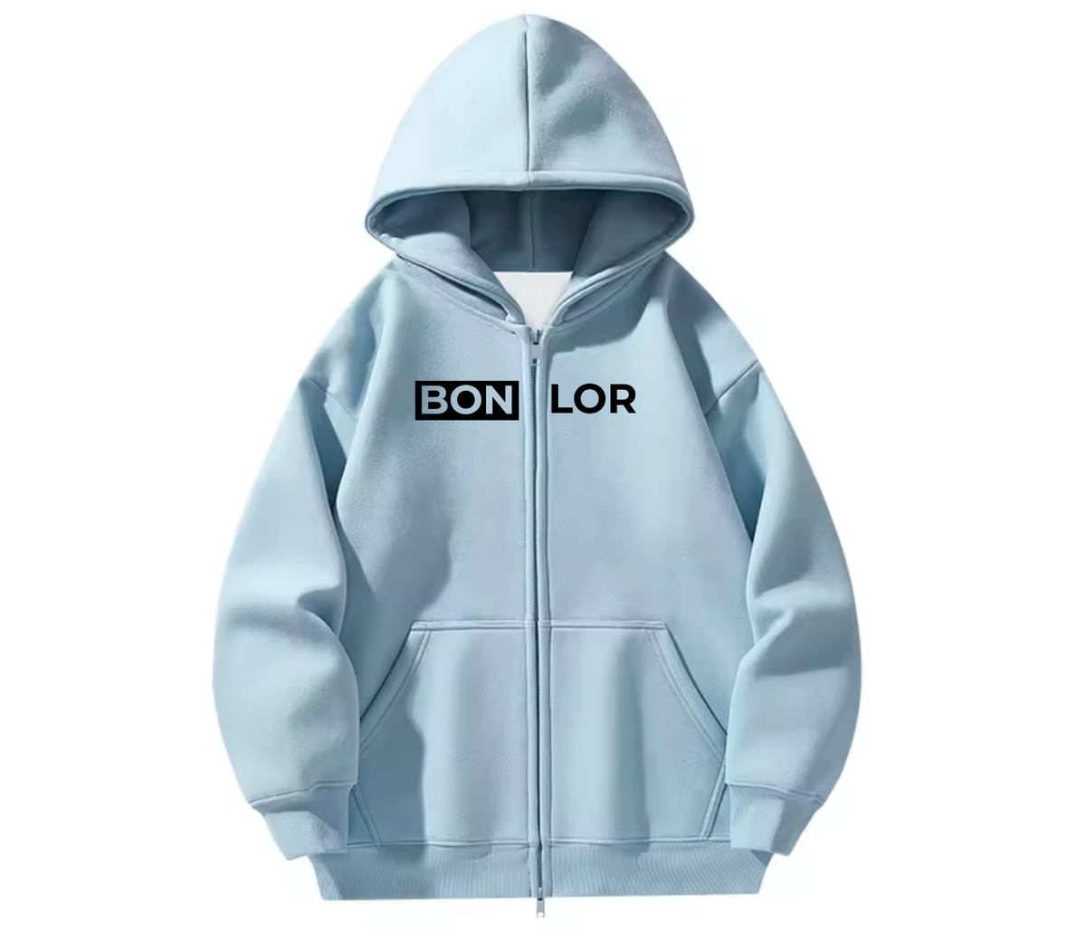 Zip-Up BONLOR Printed Logo Hoodie Unisex (Center Chest) - 100% Cotton
