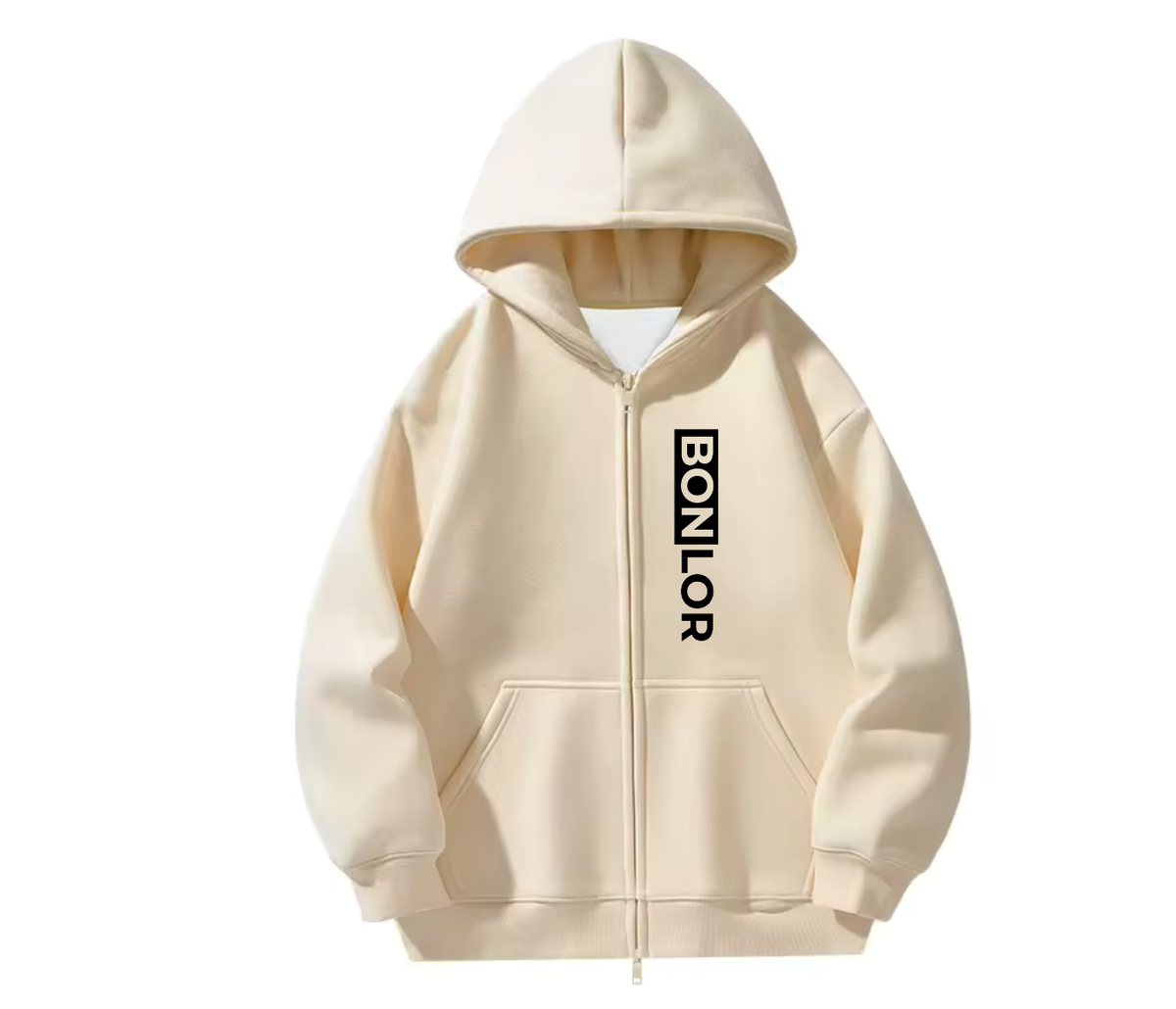Zip-Up BONLOR Printed Logo Hoodie Unisex (Left Chest) - 100% Cotton