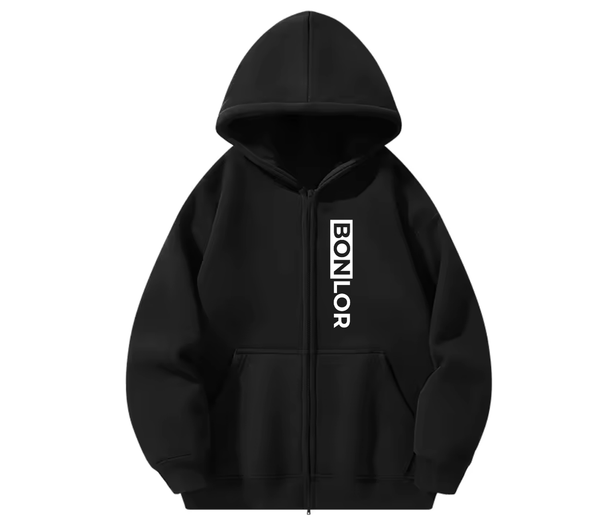 Zip-Up BONLOR Printed Logo Hoodie Unisex (Left Chest) - 100% Cotton