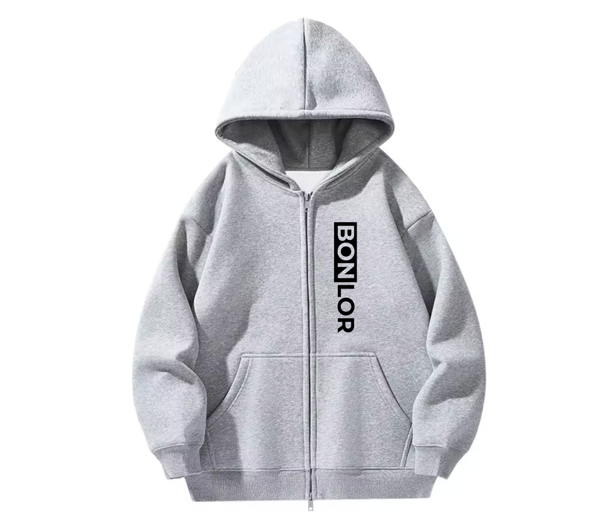 Zip-Up BONLOR Printed Logo Hoodie Unisex (Left Chest) - 100% Cotton