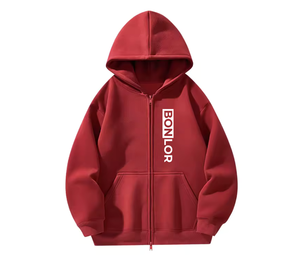Zip-Up BONLOR Printed Logo Hoodie Unisex (Left Chest) - 100% Cotton