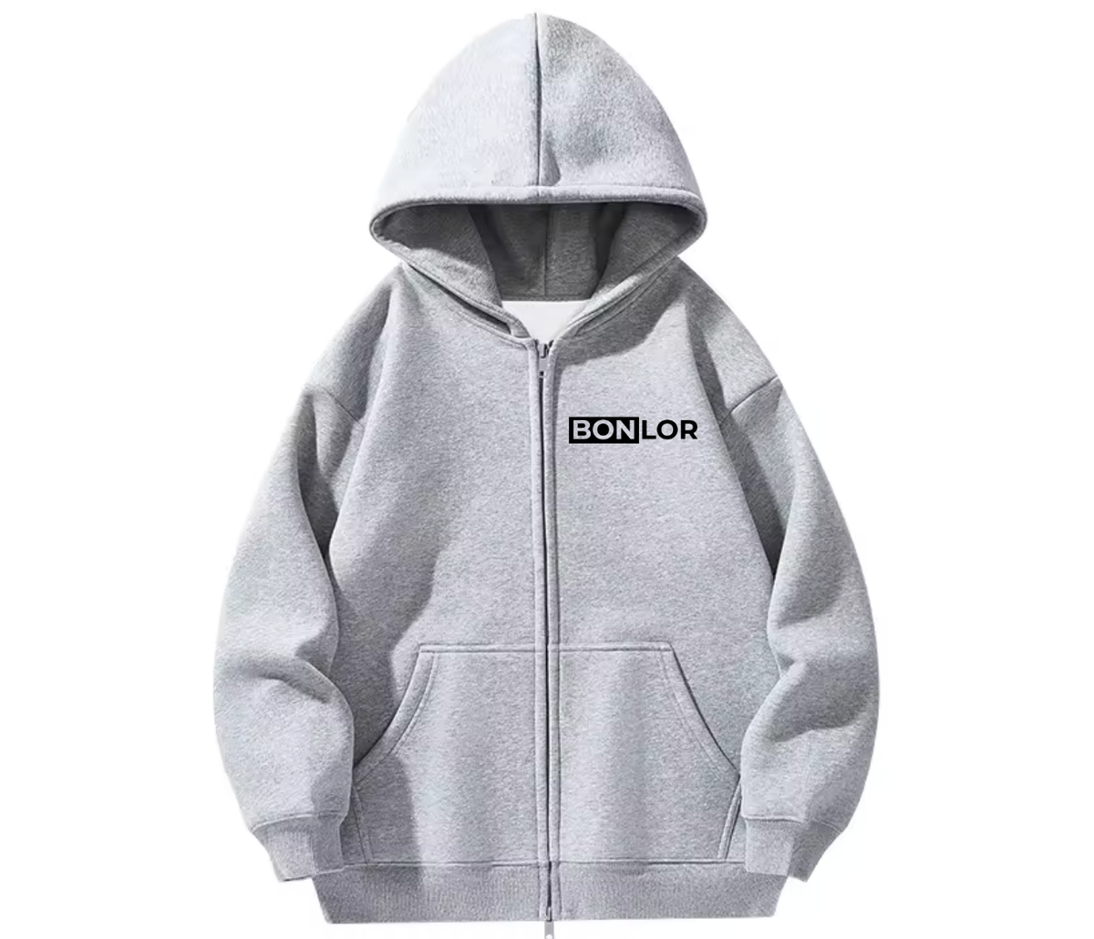Zip-Up BONLOR Embroidered Logo Hoodie Unisex (Left Chest) - 100% Cotton